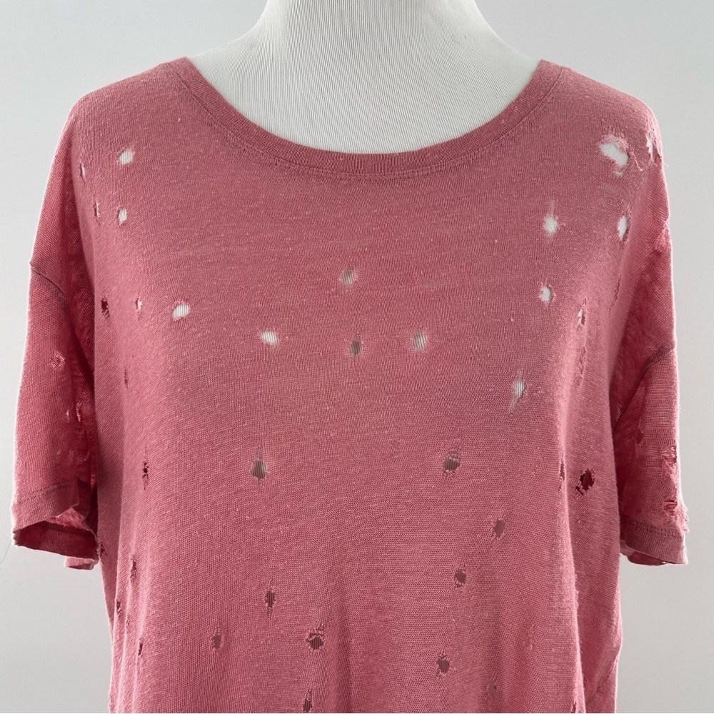 IRO womens T-shirt size M pink mauve distressed lightweight 100% linen - Picture 4 of 15